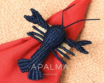 Navy Blue or Red Lobster Napkin Ring Handmade Iraca Palm for Coastal Table Decor