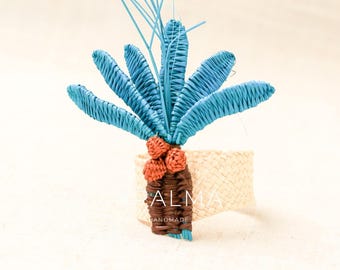 Palm Tree Napkin Ring  Coral blue– 3D Coconut Design, Handmade Tropical Table Decor