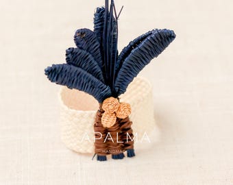 Palm Tree Napkin Ring  Navy blue– 3D Coconut Design, Handmade Tropical Table Decor