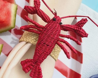 Anillo para servilletas de langosta de palma Iraca hecho a mano: decoración de mesa costera