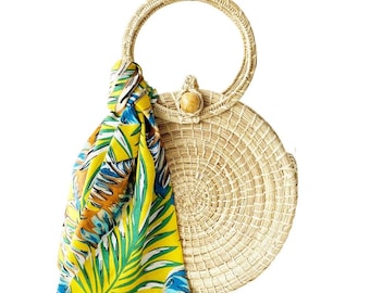 Handwoven Iraca Palm Bag: Colombian Coco Purse with Scarf