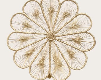 Handmade Iraca Palm Cosmos Placemat: Coastal Table Charger 13.5"