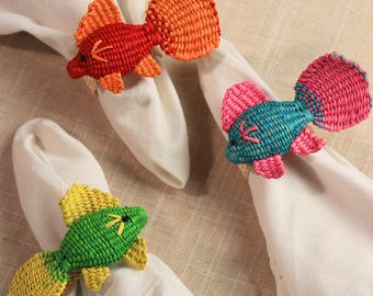 Colorful Fish Napkin Ring,  Handmade Tropical and Coastal Summer Table Decor