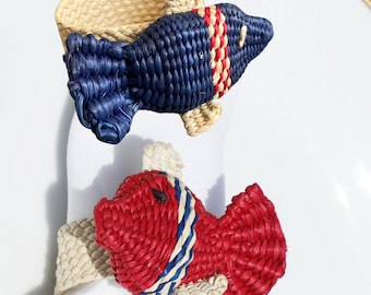 Nautical Fish Napkin Rings: Made in Iraca Palm for Coastal Decor, handwoven by artisans