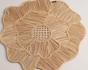 Handmade Iraca Palm Placemat: French Rose Table Setting, 15"