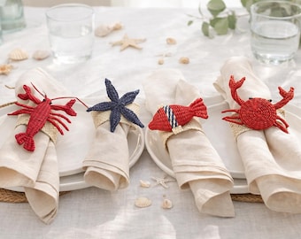 Servilleteros costeros hechos a mano con palmera de Iraca, decoración de vida marina, juego de 8