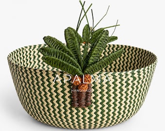 Palm Tree green Woven Basket Handmade in Iraca Palm for summer tablescape, rustic centerpiece, coconut 3d design, straw coastal table decor