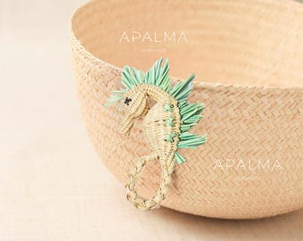 Seahorse Handmade Iraca Palm Woven Basket Bowl, APALMA Table Decor (6.5")