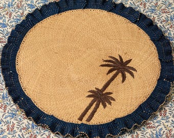 Moonlight Wave Ruffle Placemat Set of 2 | Palm Tree Coastal Decor | Handwoven Natural Fiber Table Setting