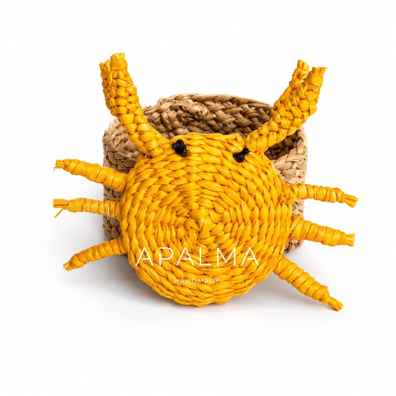 Handwoven Iraca Palm Crab Napkin Ring - Coastal Table Decor Yellow