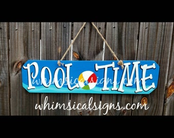 Pool Time, Pool Signs, Pool Decor, Exterior Pool Sign, Housewarming, Outdoor Signs, Swimming Pool Sign