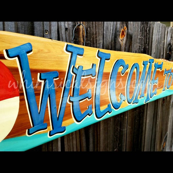 Welcome to our Pool, Large pool signs, Exterior Pool sign,  Pool Decor, Cedar Exterior Sign, Outdoor Signs, Outdoor Pool Sign