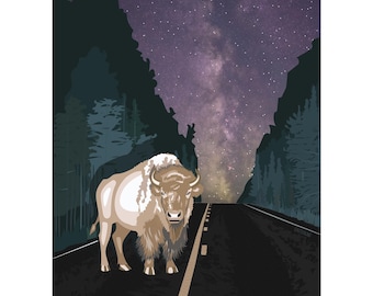 Buffalo & Milky Way Illustration Notecard