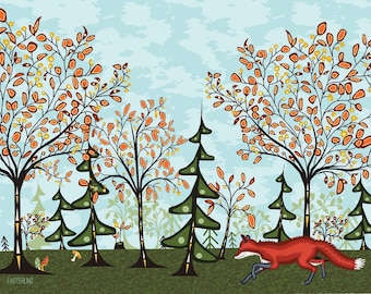 Fox in the Forest art postcard