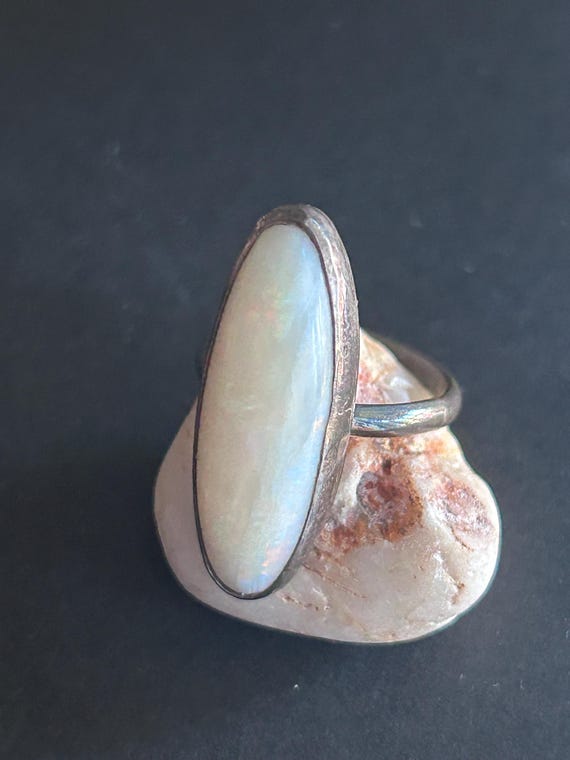 Rainbow Moonstone Statement Ring • Elongated Oval… - image 2