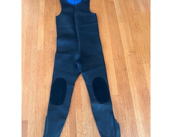 Traje de neopreno vintage Farmer John de 4 mm / Forro azul / Unisex S/M / Torso de 76 cm (30")