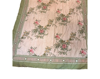 Vintage 90s Floral Comforter Queen 84x90 Green Pink Cottage Quilted Bedspread