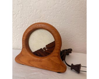 Vintage Handmade Oak Silhouette Night Light | Abstract MCM Wood & Paper Lamp