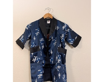 Túnica vintage de seda tailandesa para niños con dragón azul bordado juvenil talla nueva