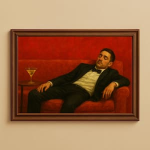 Man on Couch with Martini, Wall Art Print, Bar Cart Decor, Cocktail Art, Trendy Kitchen Wall, Bar Wall Art, Housewarming Gifts