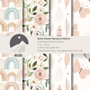 Pastel Nursery Digital Paper Pack Seamless Baby Shower Backgrounds Scrapbook Papers Junk Journal Ephemera Commercial Use