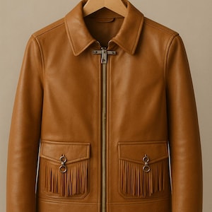 Women's Brown Leather Jacket-Slim Fit Vintage Inspired Leather Jacket For Women-Women's Handcrafted Fringed Leather Coat-Women's Biker Coat