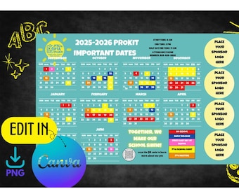 Editable School Calendar Template | PTO PTA Fundraising Magnet (Digital Download)