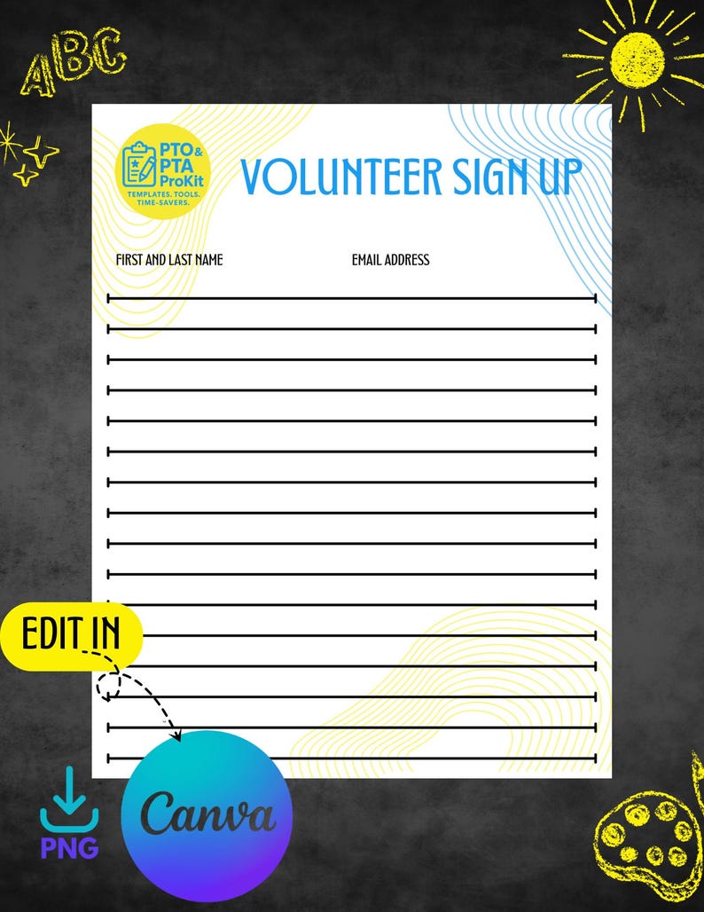 Editable Volunteer Sign-up Sheet | PTO PTA Canva Template | Printable ...