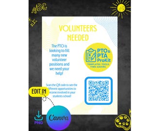 Volunteers Needed Flyer | Editable PTO PTA Canva Template | Back-to-School Printable with QR Code Spot