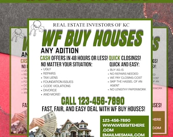 We Buy Houses Flyer Template | Real Estate Investor Marketing Flyer | Editable Canva Template | Real Estate Flyer Digital Download