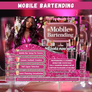 Folleto para servicio de bar móvil: plantilla navideña festiva editable con diseño imprimible de lujo / Servicio de bar personalizado para las fiestas