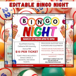 Volantino della serata Bingo / Volantino della serata giochi e invito alla serata Bingo per serate giochi in famiglia, serate casinò ed eventi del venerdì sera