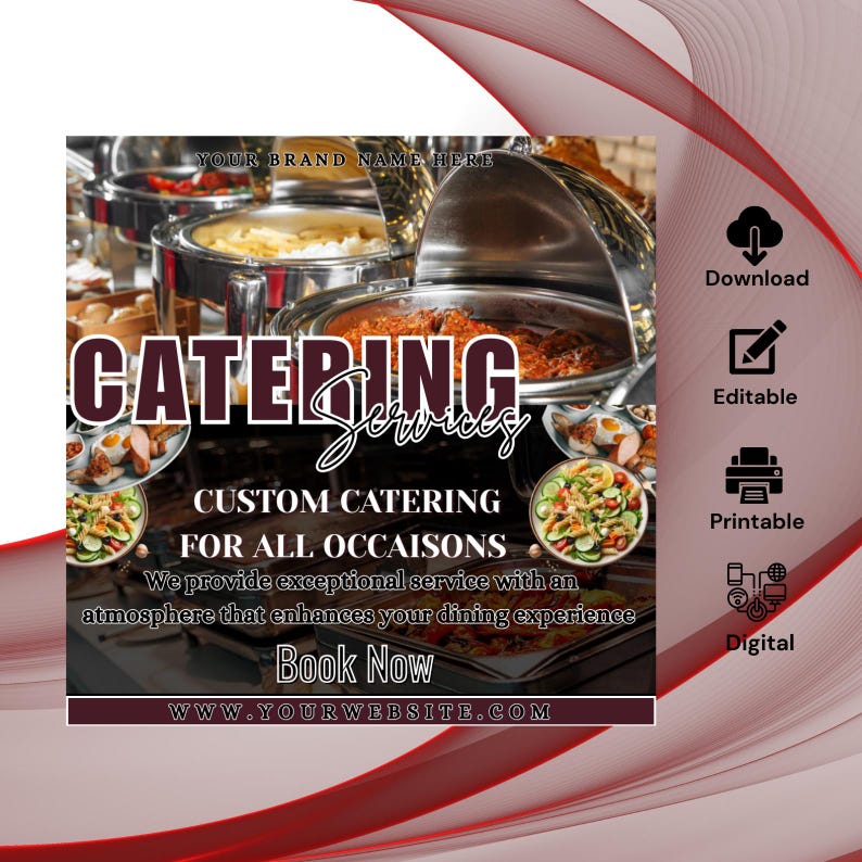 Editable Catering Flyer Template: Menu Design, Printable Marketing ...