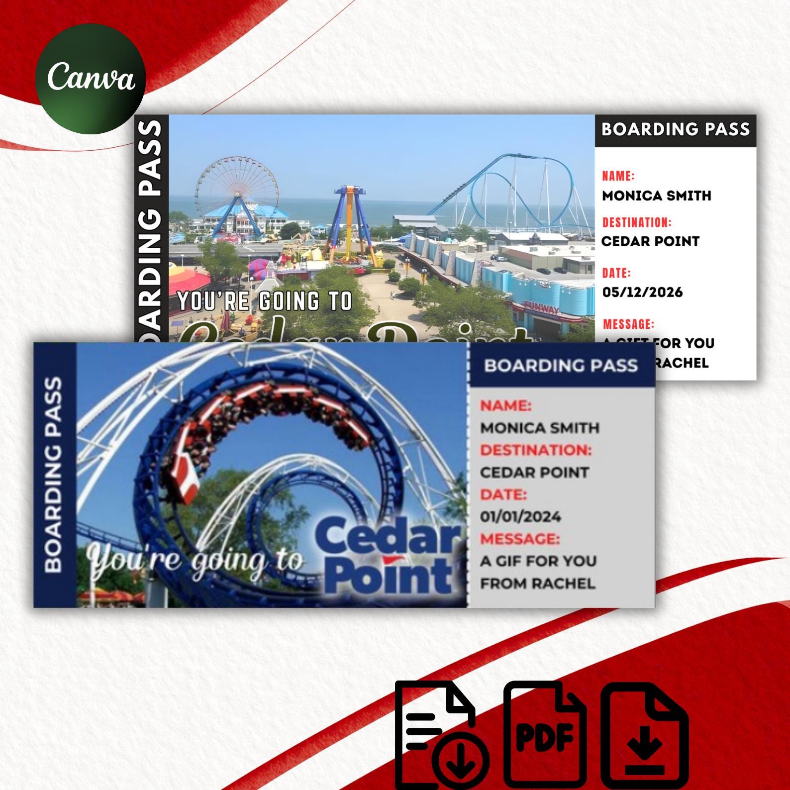 Cedar Point Surprise Ticket Editable Canva | Printable Theme Park