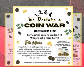 Editable Coin War Flyer: School PTA Fundraiser Template (Digital Download)