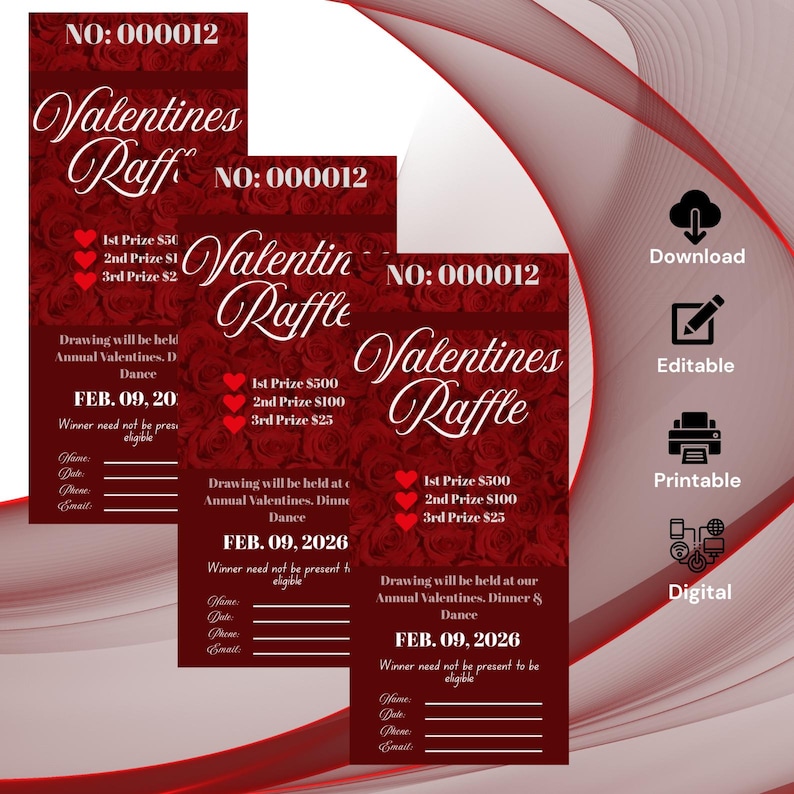 Editable Valentine Raffle Ticket Template, Editable Love Coupon Tickets ...