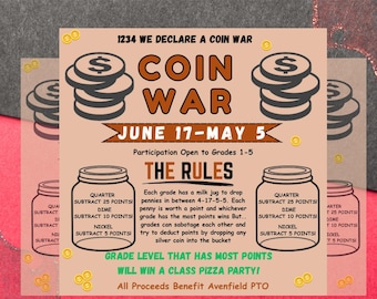 Editable Coin War Flyer: PTA Fundraiser Template (Digital Download