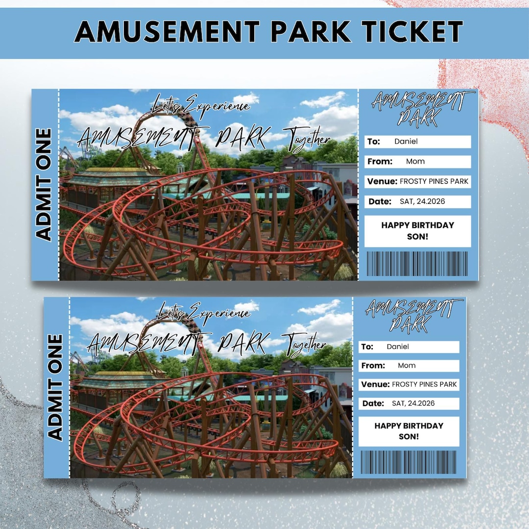 Printable Amusement Park Surprise Reveal Ticket, Gift Voucher, Editable ...