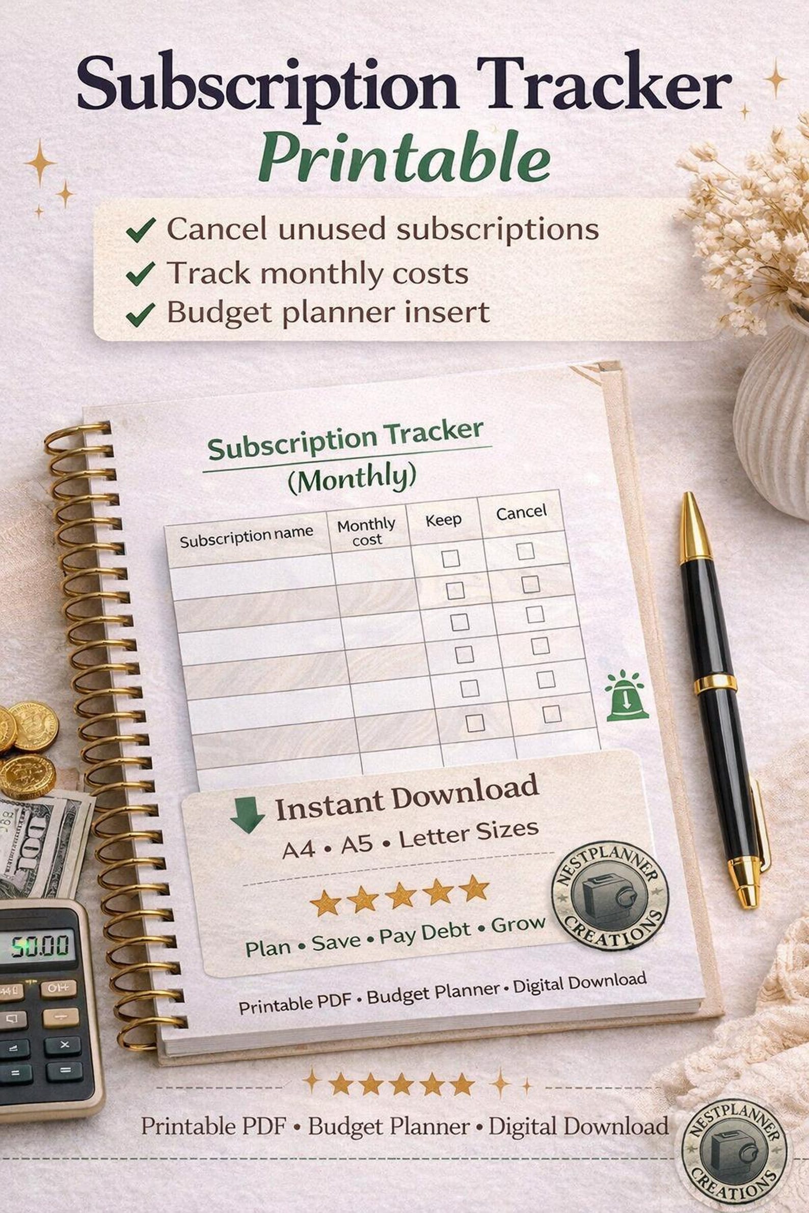 Subscription Tracker Printable | Monthly Bill Tracker | Cancel Unused ...