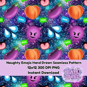 Naughty Emojis Adult NSFW 18+ Funny Purple Speckled Seamless Hand Drawn Pattern PNG