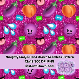Naughty Emojis Adult NSFW 18+ Funny Hot Pink Glitter Seamless Hand Drawn Pattern PNG