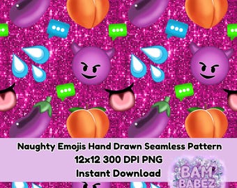 Naughty Emojis Adult NSFW 18+ Funny Hot Pink Glitter Seamless Hand Drawn Pattern PNG