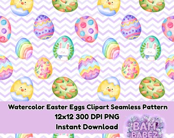 Watercolor Easter Eggs Chevron Seamless Clipart Pattern PNG