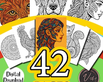 42 páginas para colorear de mandalas: diseños intrincados para aliviar el estrés (descarga digital)