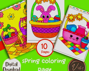 Spring Picnic Basket Coloring Page | Kawaii Food Art (PDF)
