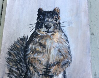 City Squirrel 10”x10” acrylic painting gray brown wildlife