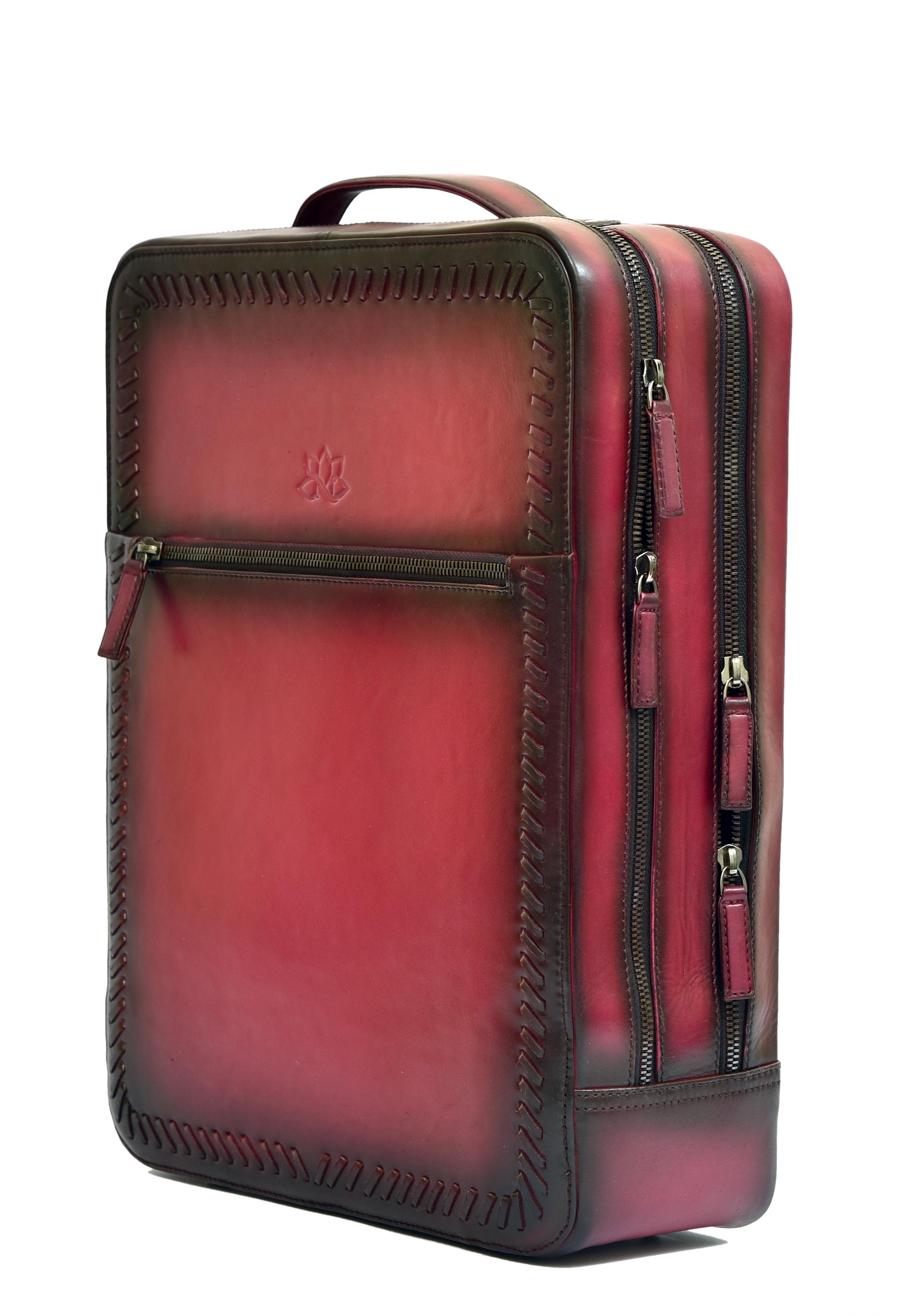 Vegetable-tanned Leather Backpack, Handmade Patina Travel 