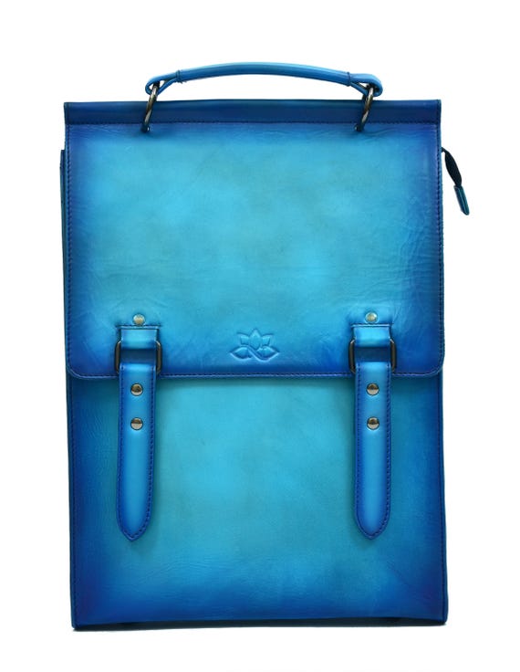 Handmade Leather Backpack Men, Blue Leather Backpack  display picture 2