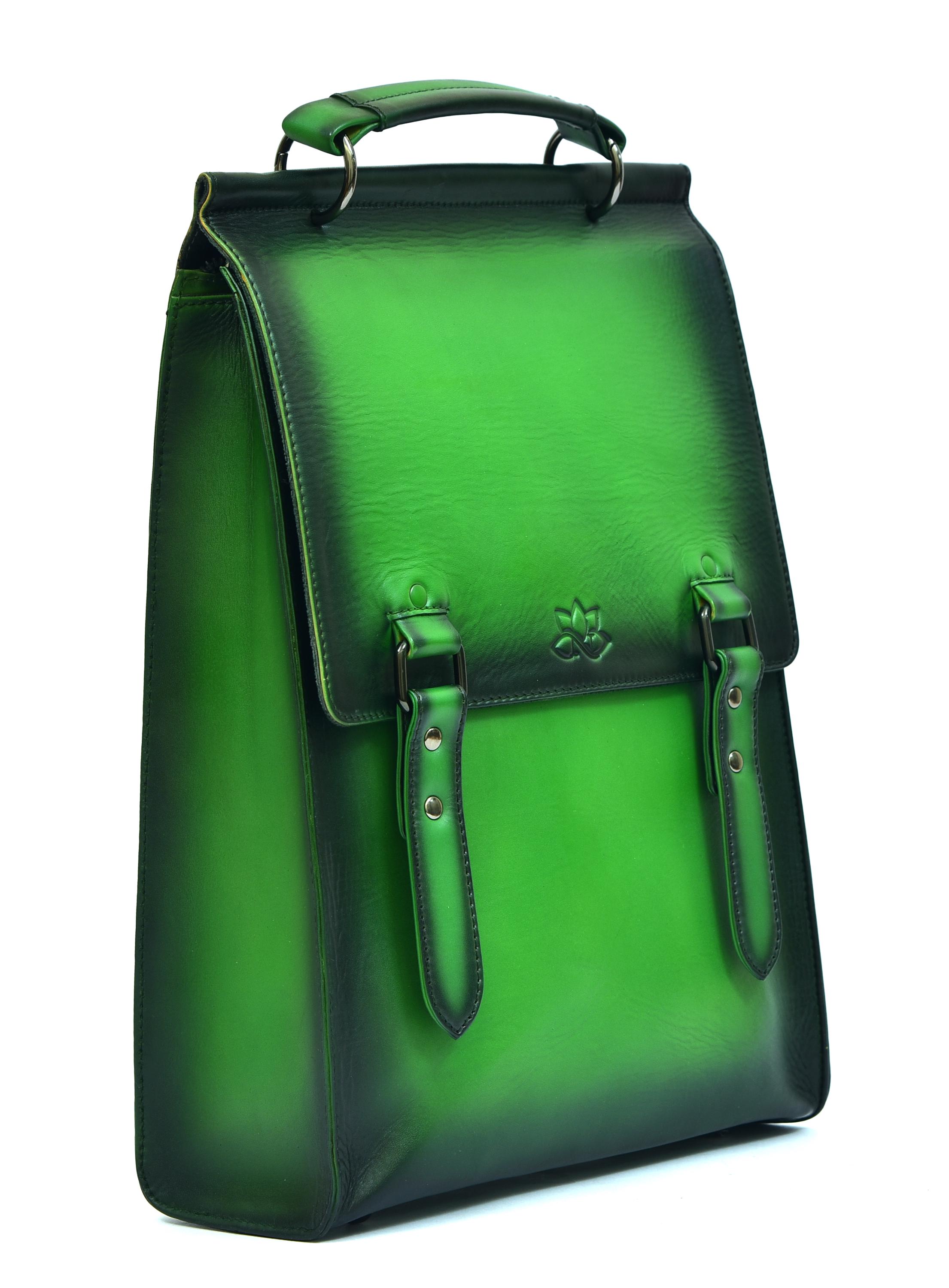 Artisan Green and Tan Leather Backpack Hand stitched Olive English Bridle Leather Backpack  main image 2