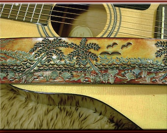 MULTI SUNRISE Design A Beautifully Hand Tooled and Crafted Leather Guitar St